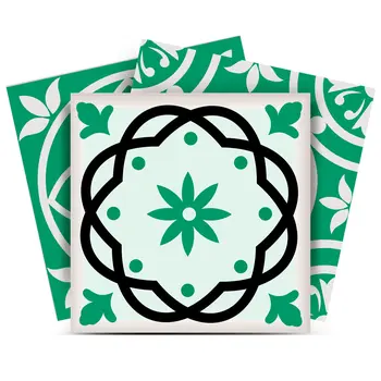 6" X 6" Green And White Mosaic Peel And Stick Removable Tiles