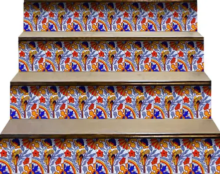 5" X 5" Orange Red And Blue Peel And Stick Removable Tiles