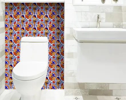 7" X 7" Orange Red And Blue Peel And Stick Removable Tiles