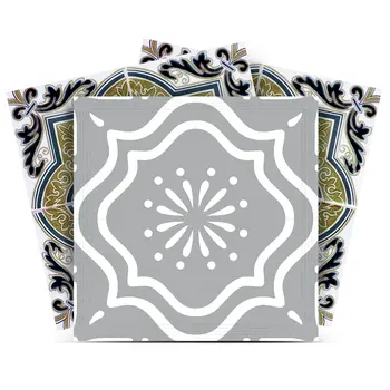 6" X 6" Vintage Sage Medallion Peel And Stick Removable Tiles