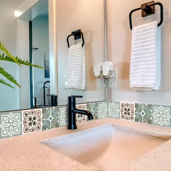 6" X 6" Vintage Sage Mosaic Peel And Stick Removable Tiles