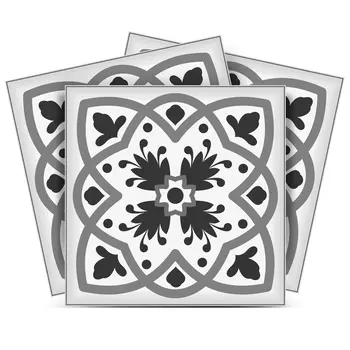 6" X 6" Charcoal And White Scroll Peel And Stick Removable Tiles