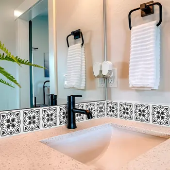 7" X 7" Charcoal And White Scroll Peel And Stick Removable Tiles