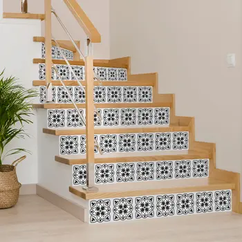 7" X 7" Charcoal And White Scroll Peel And Stick Removable Tiles