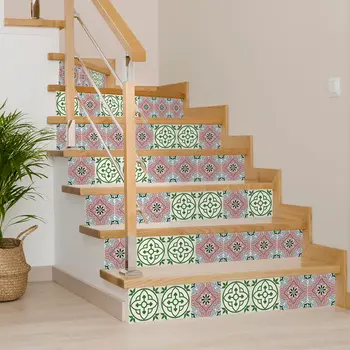 4" X 4" Vintage Green And Taupe Mosaic Peel And Stick Removable Tiles