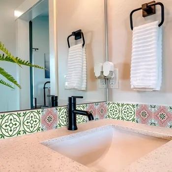 5" X 5" Vintage Green And Taupe Mosaic Peel And Stick Removable Tiles