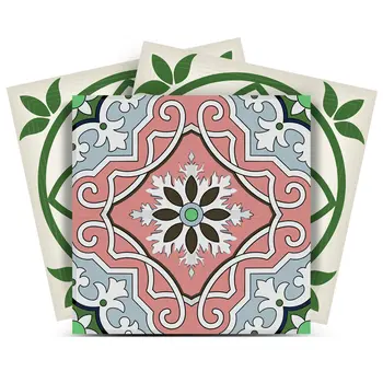 5" X 5" Vintage Green And Taupe Mosaic Peel And Stick Removable Tiles