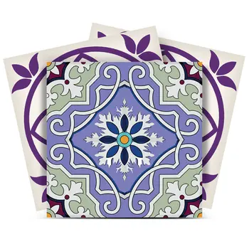 5" X 5" Vintage Purple And Taupe Mosaic Peel And Stick Removable Tiles