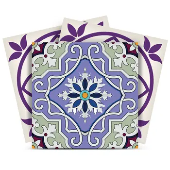 5" X 5" Vintage Purple And Taupe Mosaic Peel And Stick Removable Tiles