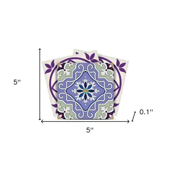 5" X 5" Vintage Purple And Taupe Mosaic Peel And Stick Removable Tiles