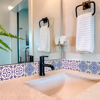 7" X 7" Vintage Purple And Taupe Mosaic Peel And Stick Removable Tiles