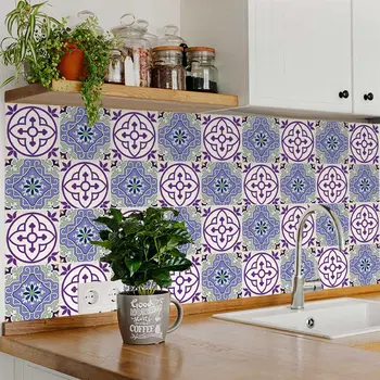 7" X 7" Vintage Purple And Taupe Mosaic Peel And Stick Removable Tiles
