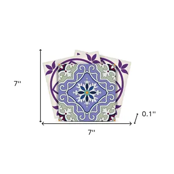 7" X 7" Vintage Purple And Taupe Mosaic Peel And Stick Removable Tiles