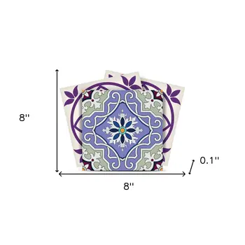 8" X 8" Vintage Purple And Taupe Mosaic Peel And Stick Removable Tiles