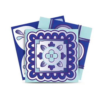 4" X 4" Vintage Turq Blue And White Peel And Stick Removable Tiles