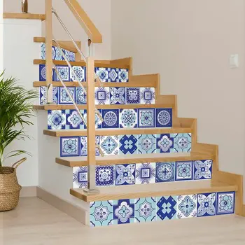5" X 5" Vintage Turq Blue And White Peel And Stick Removable Tiles