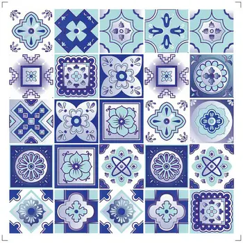 7" X 7" Vintage Turq Blue And White Peel And Stick Removable Tiles