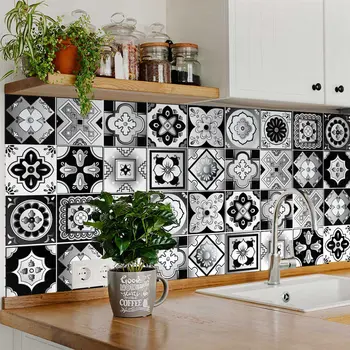 7" X 7" Black White And Gray Mosaic Peel And Stick Removable Tiles