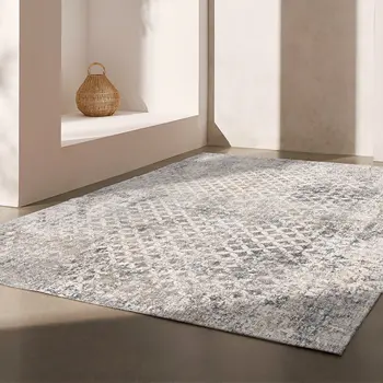 4' X 6' Gray And Ivory Distressed Area Rug