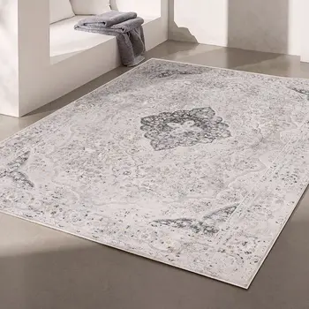 4' X 6' Grey Oriental Area Rug
