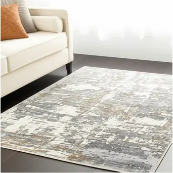 5' X 8' Beige And Gray Distressed Area Rug