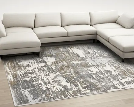 7' X 10' Beige And Gray Distressed Area Rug