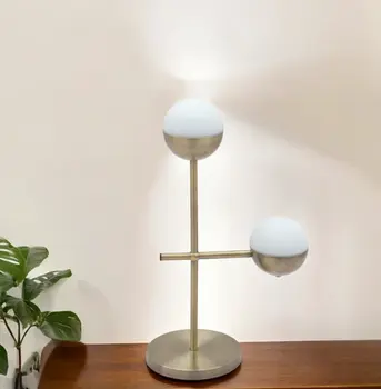 69" Brass Metal Bedside Table Lamp With Off White Globe Shade