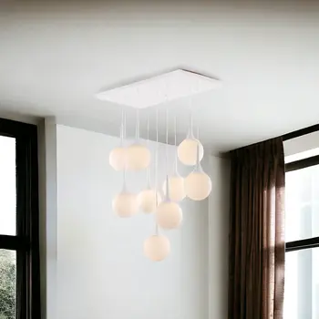 White Shaded Nine Light Metal Dimmable Ceiling Light