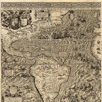 Vintage 1562 Map Of Early Americas Unframed Print Wall Art