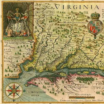 20" X 28" Map Of Virginia C1627 Vintage  Poster Wall Art