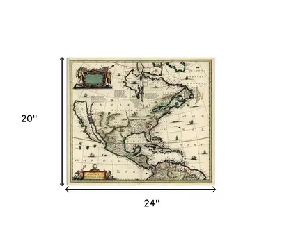 Vintage 1652 Map Of Early North America Unframed Print Wall Art
