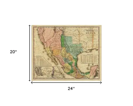 20" X 24" Vintage 1846 Map Of Mexico Wall Art