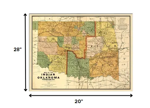 20" X 28" Map Of Indian And Oklahoma Territories Vintage Poster Wall Art