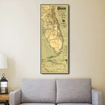24" X 60" Map Of Jacksonville Florida Vintage Poster Wall Art