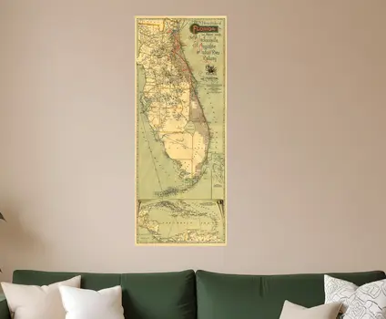 24" X 60" Map Of Jacksonville Florida Vintage Poster Wall Art
