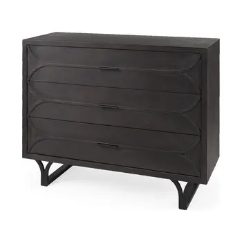 40" Dark Brown Solid Wood Three Drawer Sideboard