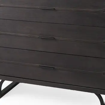 40" Dark Brown Solid Wood Three Drawer Sideboard