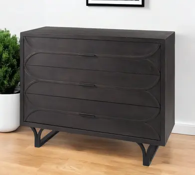 40" Dark Brown Solid Wood Three Drawer Sideboard