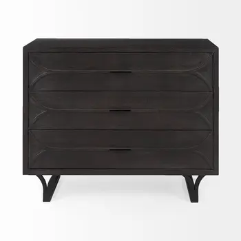 40" Dark Brown Solid Wood Three Drawer Sideboard
