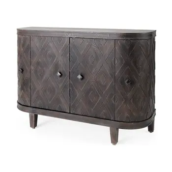 47" Dark Brown Distressed Solid Wood Sideboard with Four Doors
