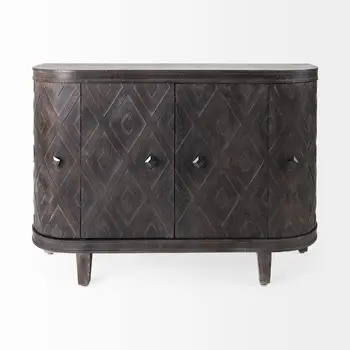 47" Dark Brown Distressed Solid Wood Sideboard with Four Doors
