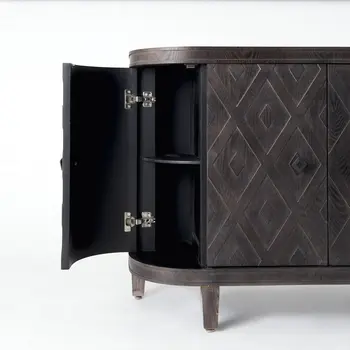 47" Dark Brown Distressed Solid Wood Sideboard with Four Doors