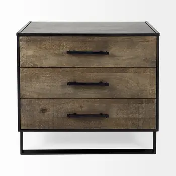 20" Brown and Black Distressed Accent Cabinet With Three Drawers