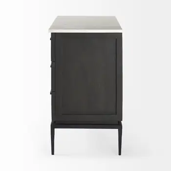 36" Black And White Solid Wood And Marble Three Drawer Dresser