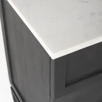 36" Black And White Solid Wood And Marble Three Drawer Dresser