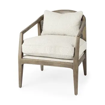 29" Cream and Brown Boucle Arm Chair