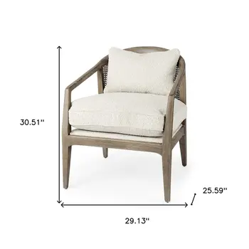 29" Cream and Brown Boucle Arm Chair