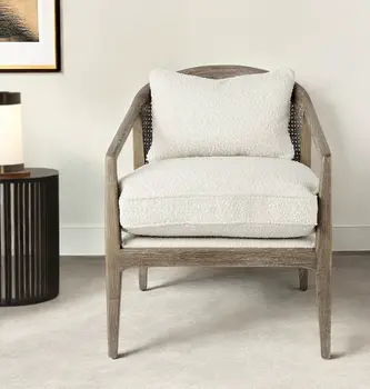 29" Cream and Brown Boucle Arm Chair