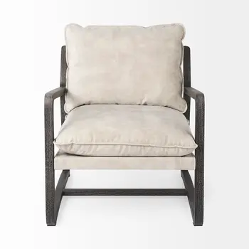 34" Cream and Black Fabric Lounge Chair