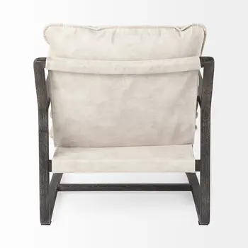 34" Cream and Black Fabric Lounge Chair